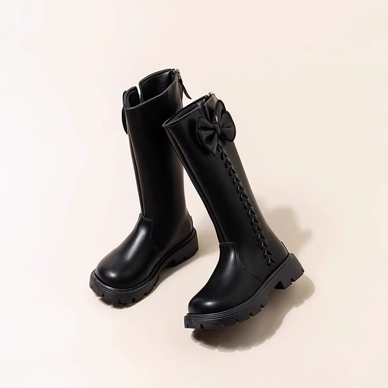 真皮女童英伦长筒靴2025年秋冬新款小女孩洋气蝴蝶结公主加绒靴子,淘宝优惠券,粉丝福利购,淘宝优惠卷