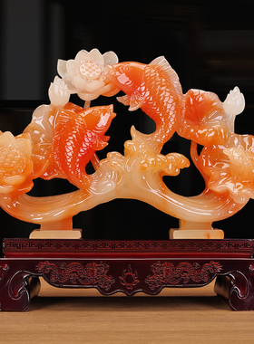 玉石如意鱼摆件年年有余