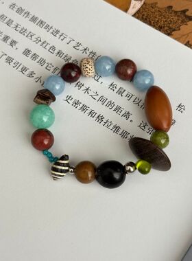 海蓝宝混合木珠串珠弹力手链天然水晶多宝手串女百搭手链多彩手饰