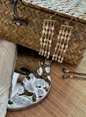 原创设计天然贝壳流苏吊坠蜡绳项链轻奢小众独特高级感长款毛衣链