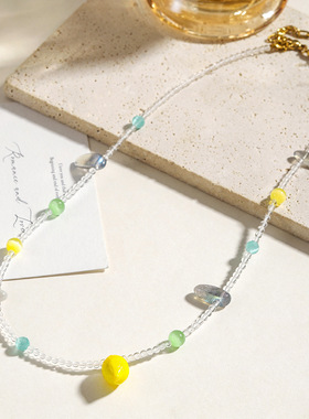 ins甜美原创清透柠檬多巴胺项链水晶简约时尚猫眼锁骨链项饰品