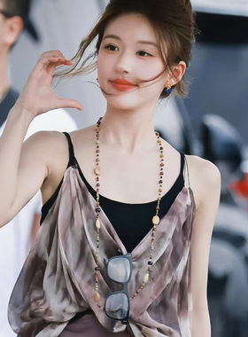 许我耀眼赵露思同款项链天然石女款美拉德高级感叠戴长款毛衣链女