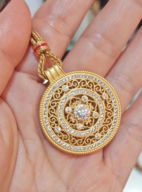 韦雪同款古法沙金八宝罗盘有求必应吊坠项链女长款毛衣链高级感