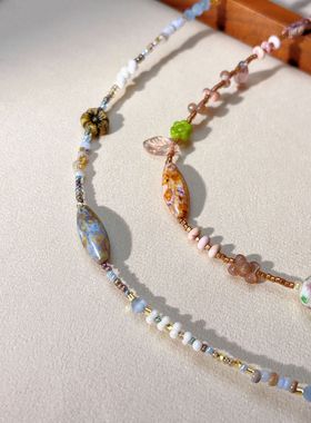 法式复古捷克珠琉璃串珠项链原创小众设计新中式国风精致锁骨链女