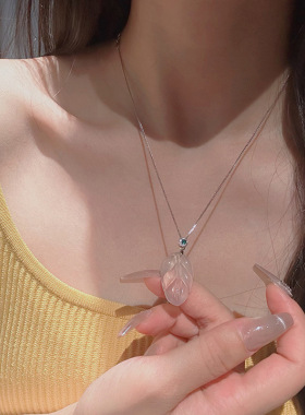 天然玉髓新中式高透荔枝冻金枝玉叶吊坠女纯银项链叶子女友送礼物