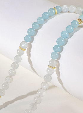 海蓝之星天然石海蓝白月光手链女小众高级感原创设计手工串珠礼物