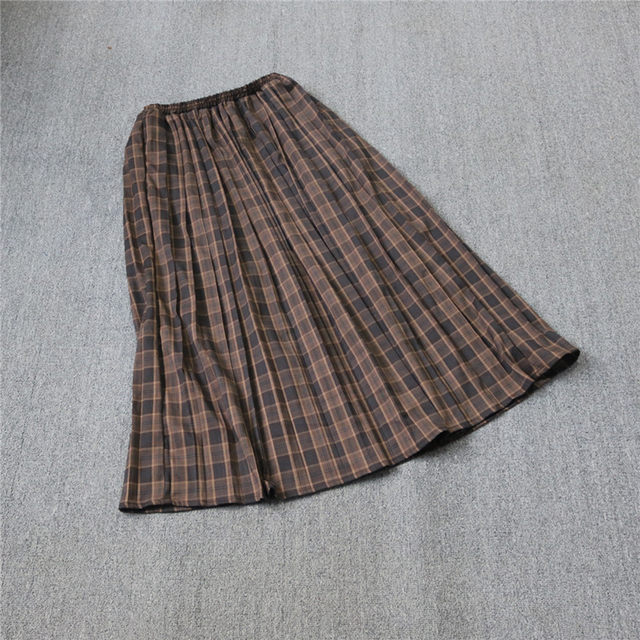 Mid-length sundress Japanese style plaid skirt pleated skirt for women