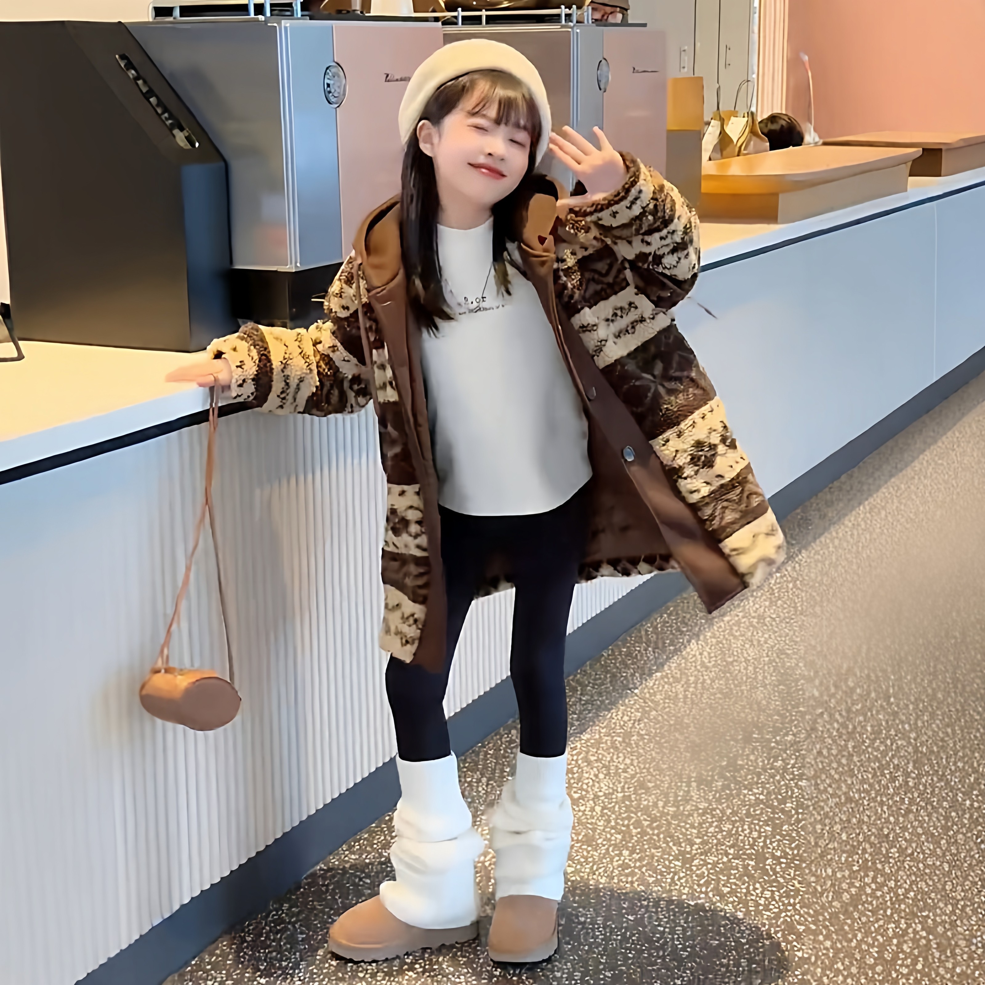 女童冬季加厚保暖中长款复古慵懒风洋气费尔岛羊羔毛连帽棉服外套,淘宝优惠券,粉丝福利购,淘宝优惠卷