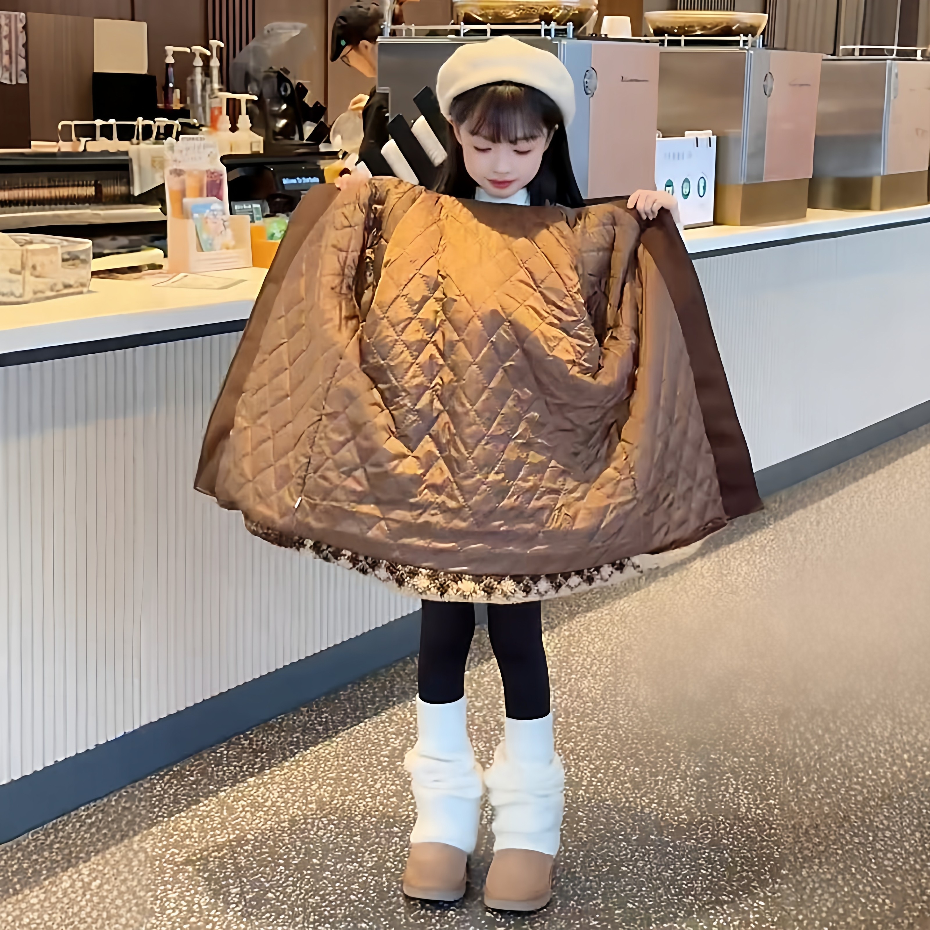 女童冬季加厚保暖中长款复古慵懒风洋气费尔岛羊羔毛连帽棉服外套,淘宝优惠券,粉丝福利购,淘宝优惠卷