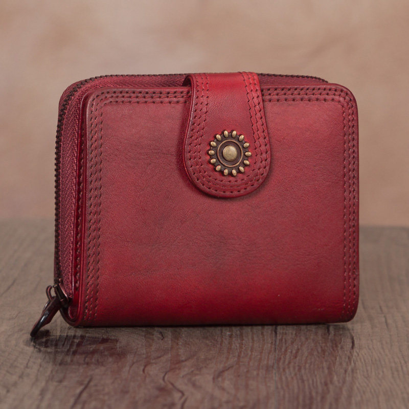 复古头层牛皮女士手工短款拉链钱夹 sophmoda钱包