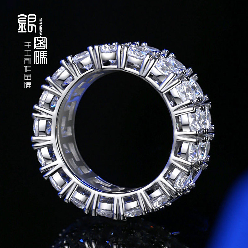 情侣戒指纯银一对莫桑石女结婚戒指 银密码戒指/指环