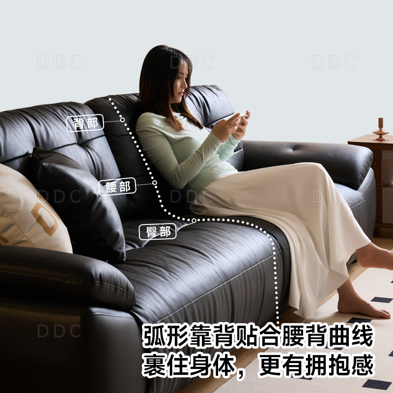政府补贴DDC意式极简黑色真皮沙发客厅中古风新款沙发头层牛皮 - 图0