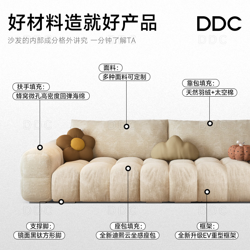 DDC麦岛智能电动多功能雪尼尔布艺沙发小户型泡芙奶油风沙发床,淘宝优惠券,粉丝福利购,淘宝优惠卷