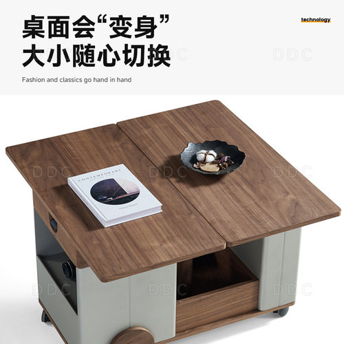 DDC中古风可移动折叠升降边几茶几小户型家用沙发边功能推车茶台 - 图0
