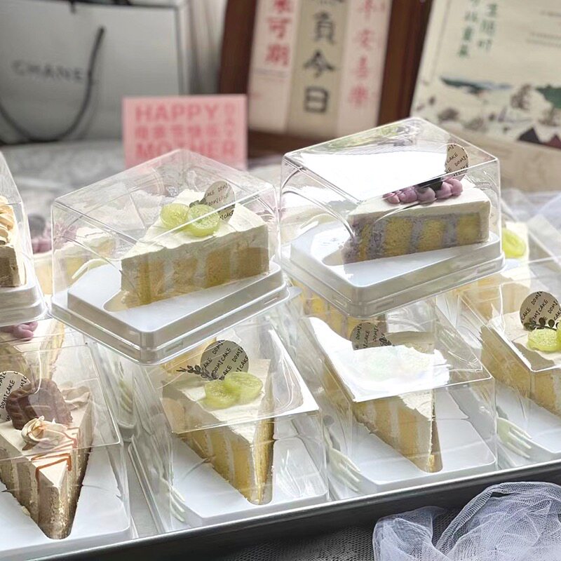 蛋糕切块打包盒带叉三角形切件包装盒千层切角包装慕斯盒100套