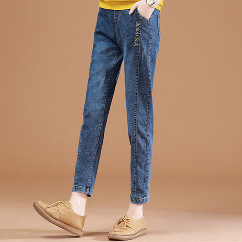 阿玛施2020夏季刺绣宽松女装牛仔裤 zhenya臻娅牛仔裤