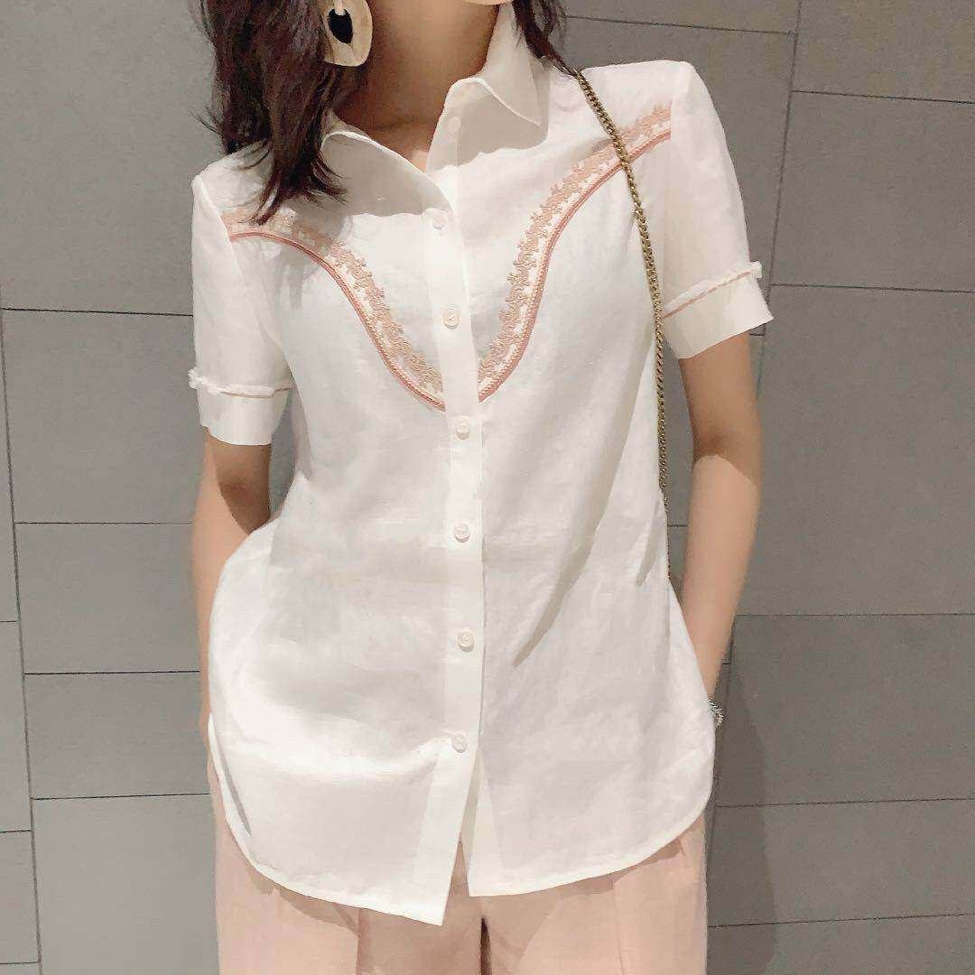 阿玛施透气亚麻薄款新款蕾丝衬衫 zhenya臻娅衬衫