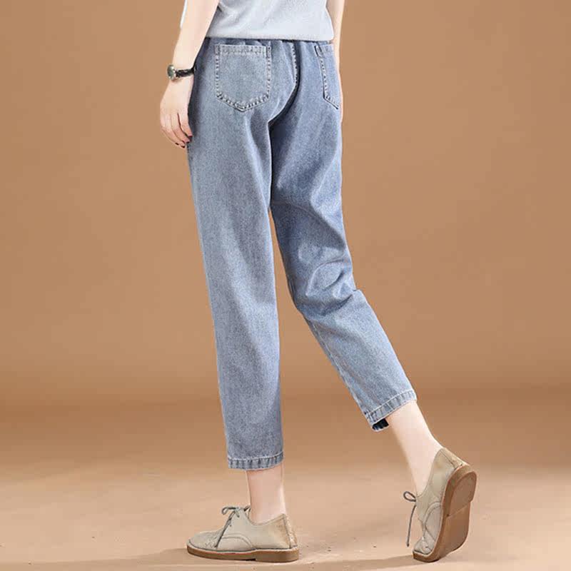 阿玛施女装旗舰店松紧腰女夏牛仔裤 zhenya臻娅牛仔裤