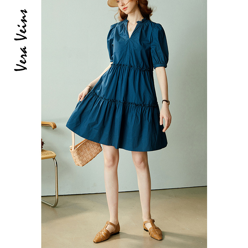 复古孔雀蓝娃娃款a字裙20连衣裙 veraveins连衣裙