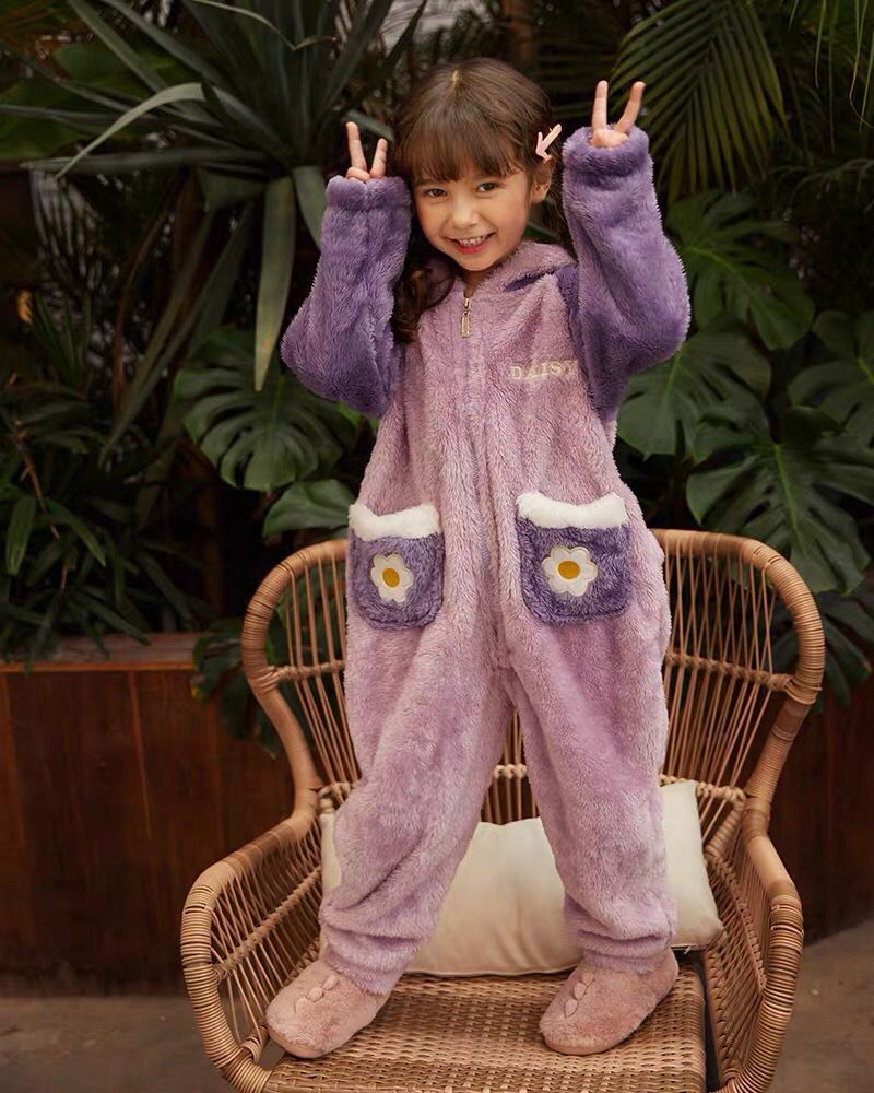 唐老鸭连体秋冬珊瑚绒情侣亲子睡衣 韩之伴睡衣/家居服套装