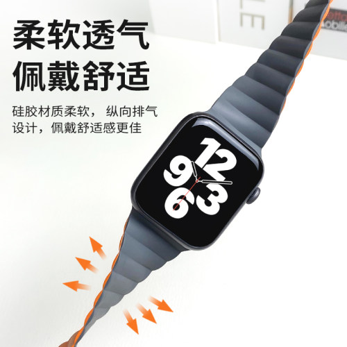 适用苹果手表iwatch表带硅胶磁吸applewatch8/7/6/se/5/4代3创意新款s9Ultra潮透气运动男士女小众45mm高级s7-图1