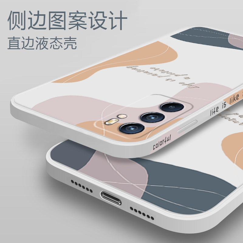 opporeno6手机壳液态硅胶opporeno6pro潮牌男女款新款简约个性创意侧边图案oppo reno6网红款防摔保护套 - 图2