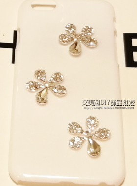 H6合金满钻水晶五瓣花水滴手机壳配件饰品摆件diy包材料水钻 手工
