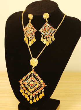 项链民族风菱形耳环项链配饰合金