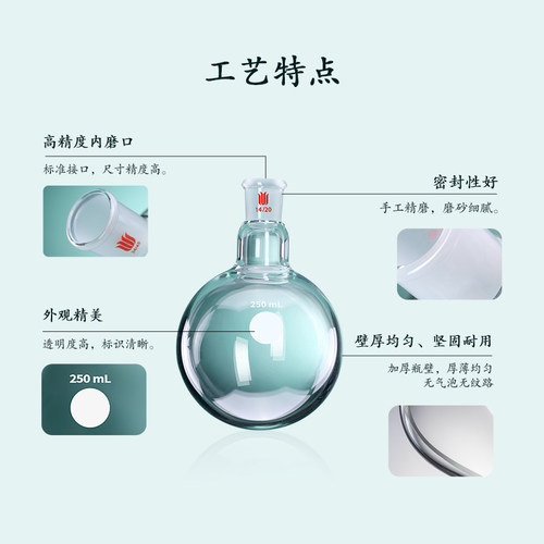 欣维尔玻璃单口圆底烧瓶磨口耐高温球形玻璃瓶实验室器材蒸馏瓶10/25/50/100/200/500/1000/2000ml F30 F12 - 图1