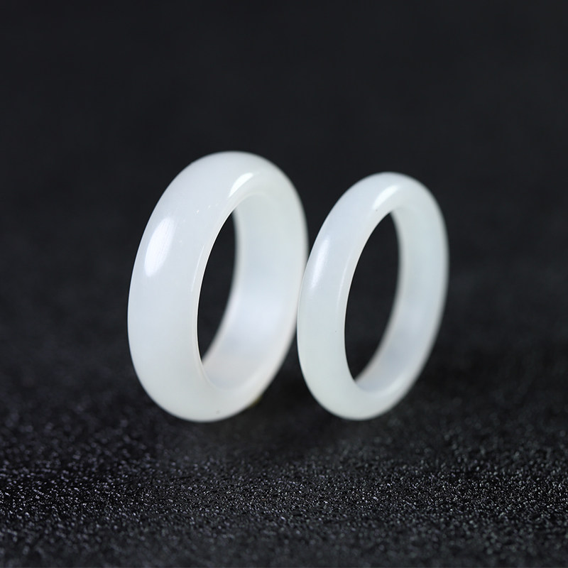 天然羊脂情侣复古男士女款对戒 玉赐平安戒指/指环