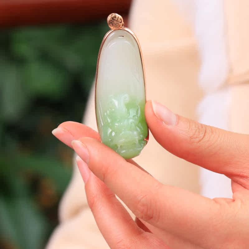 天然和田玉挂件貔貅翠青料带证书 玉赐平安项坠/吊坠