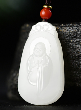 新疆天然和田玉情侣挂件弥勒佛