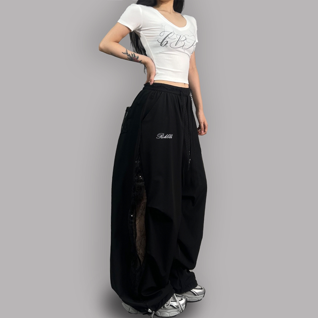 ROKBBK-K/Buhan street dance trendy brand lace hollow sweatpants women's loose casual hip-hop jazz trousers