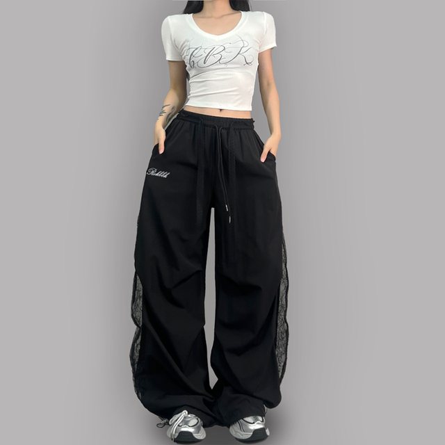 ROKBBK-K/Buhan street dance trendy brand lace hollow sweatpants women's loose casual hip-hop jazz trousers