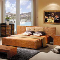 Min Juku Vacation Home Vine Art Double Man Bed Casual Real Vine Weaving 1 8m Bedroom Wedding large bed solid wood frame removable