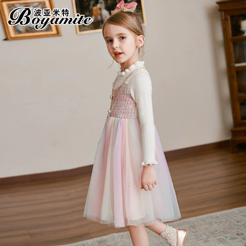 Демисезонный наряд маленькой принцессы, трикотажная детская радужная юбка на девочку, шерстяное платье, коллекция 2021, в западном стиле, в стиле Шанель