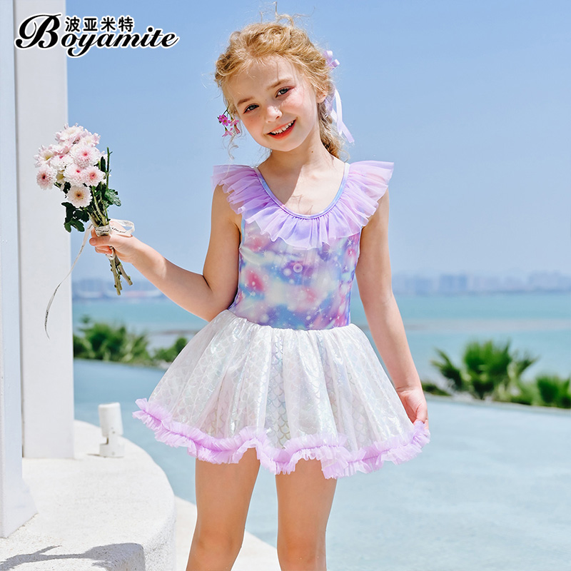 女童公主连体泳衣夏季2024新款儿童洋气泳装女孩美人鱼网纱游泳衣