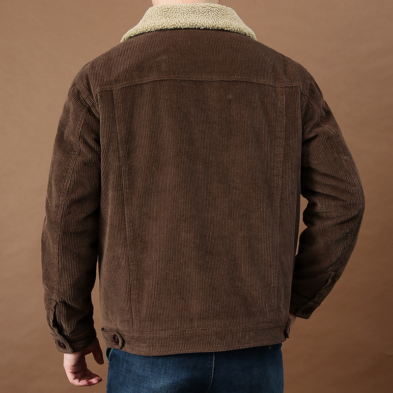 灯芯绒男士外套秋冬季新款加绒加厚翻领棉衣男装休闲上衣保暖夹克