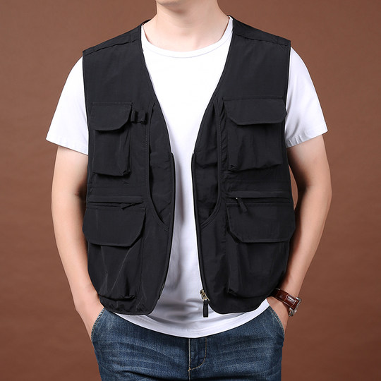 2025秋季薄款马甲男立领宽松休闲速干外套钓鱼摄影记者运动背心潮