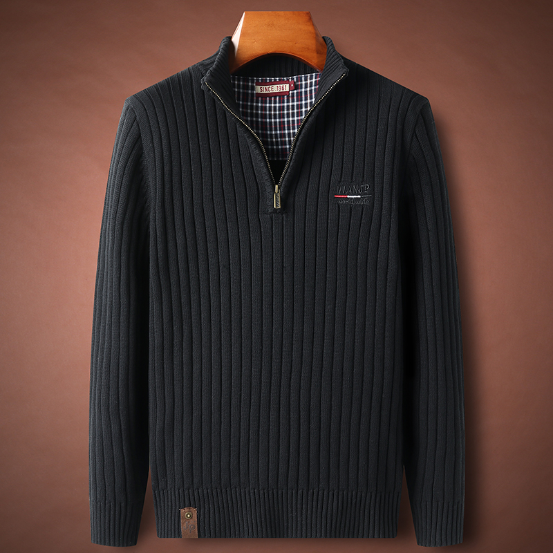 男士水洗纯棉纯色高领毛衣加厚款春秋装大码宽松针织衫立领男上衣