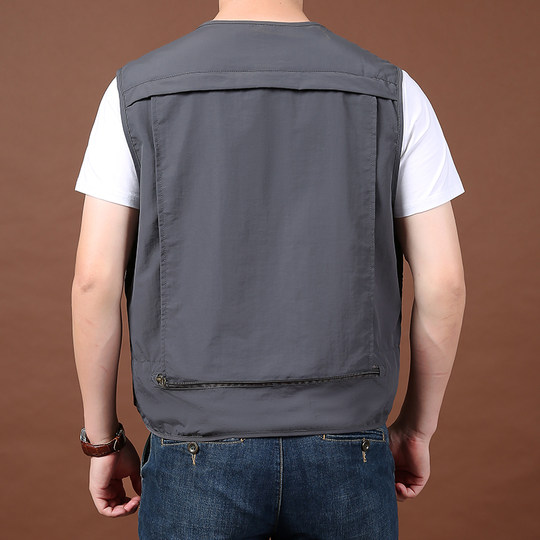 2025秋季薄款马甲男立领宽松休闲速干外套钓鱼摄影记者运动背心潮