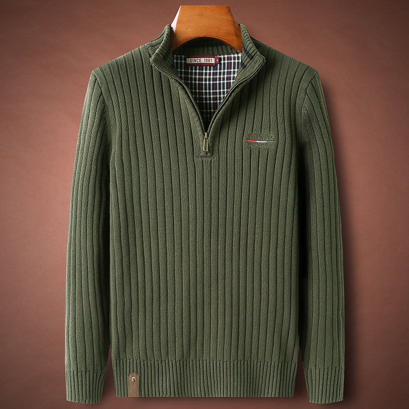 男士水洗纯棉纯色高领毛衣加厚款春秋装大码宽松针织衫立领男上衣