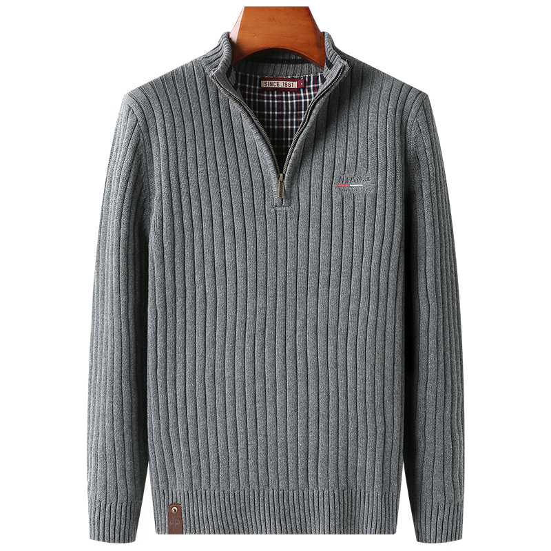 男士水洗纯棉纯色高领毛衣加厚款春秋装大码宽松针织衫立领男上衣
