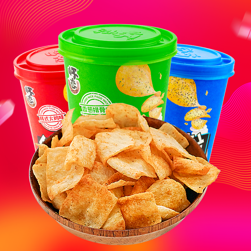 谷力佳食品专营店怀恋手工山药脆片薯片薄片膨化食品食零食小吃量贩桶装85g*3桶1