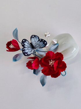 『迷迭』卿子手作原创设计绒花古风发饰蝴蝶非遗绒花手工簪花