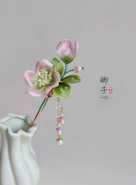 『婉婉』卿子手作原创绒花发簪古风头饰桃花海棠步摇汉服非遗绒花