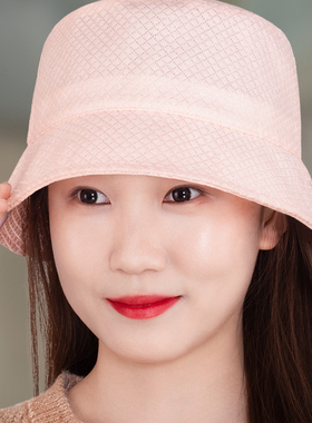 春秋女简约渔夫帽韩版显脸小纯色小方格亮丝遮阳帽透气百搭盆帽