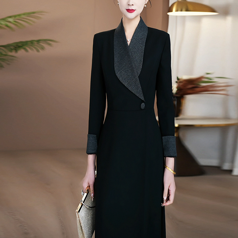 黑色长袖巨好看的早秋连衣裙2025新款今年流行爆款气质超长裙198