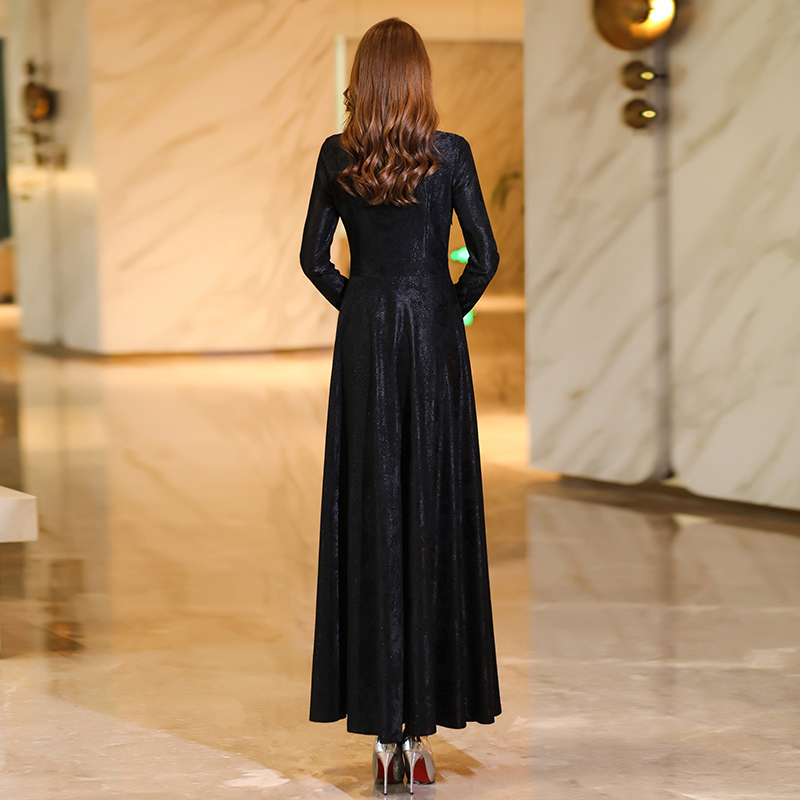 秋款女装2023年新款黑色国风新中式连衣裙高端品牌垂坠感长裙1822