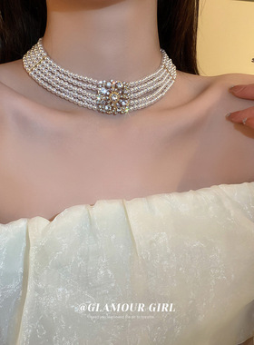 时尚夸张项饰珍珠多层女